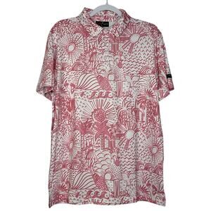 Yatta Golf Men's Polo Performance Hawaiian Shirt Pink White Medium